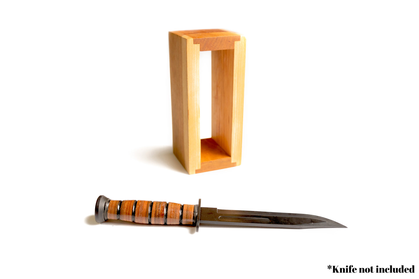Personalized Ka-Bar Knife Display Block | USMC & Veteran Gift | Solid Cherry Wood