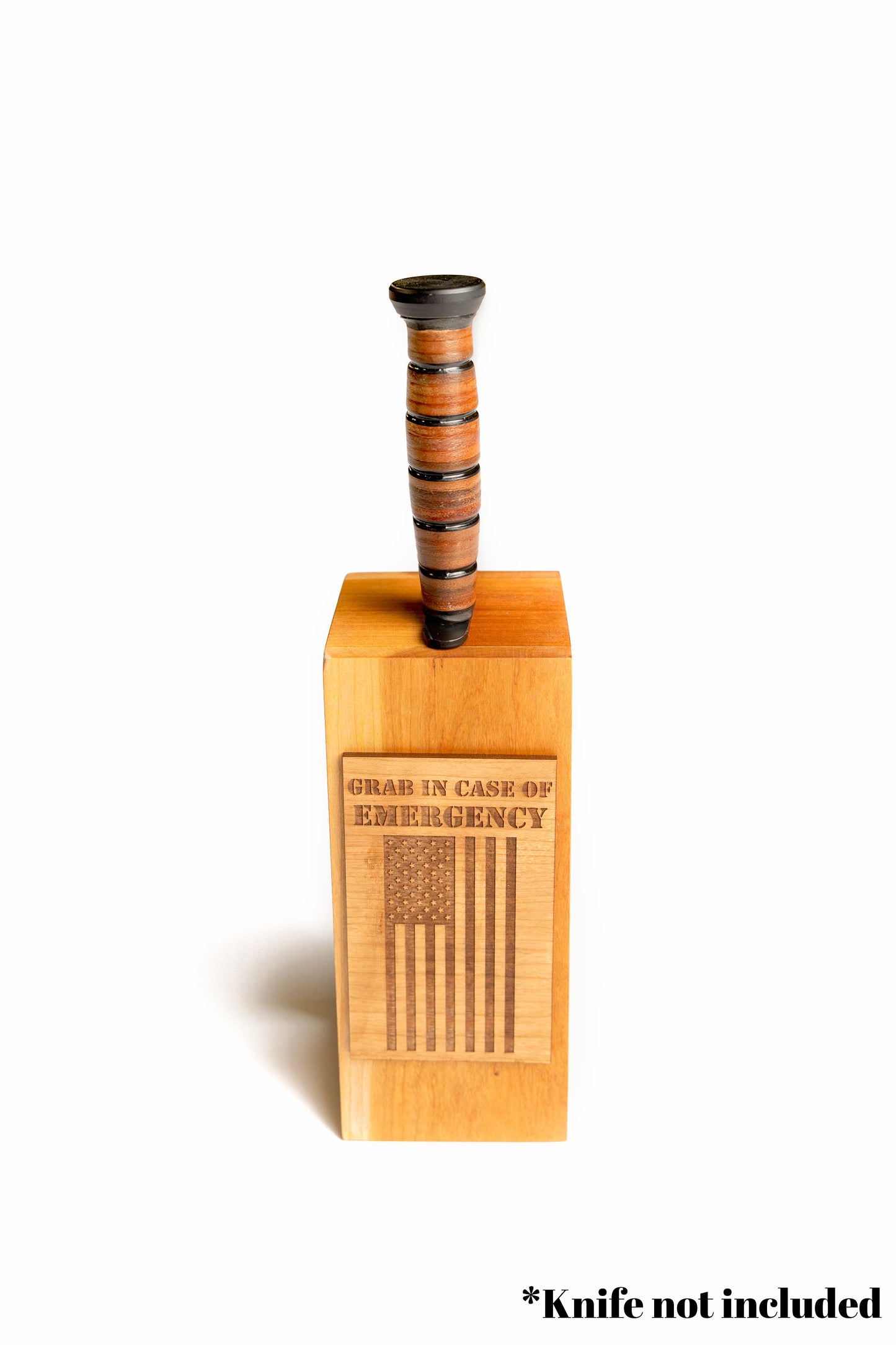 Personalized Ka-Bar Knife Display Block | USMC & Veteran Gift | Solid Cherry Wood