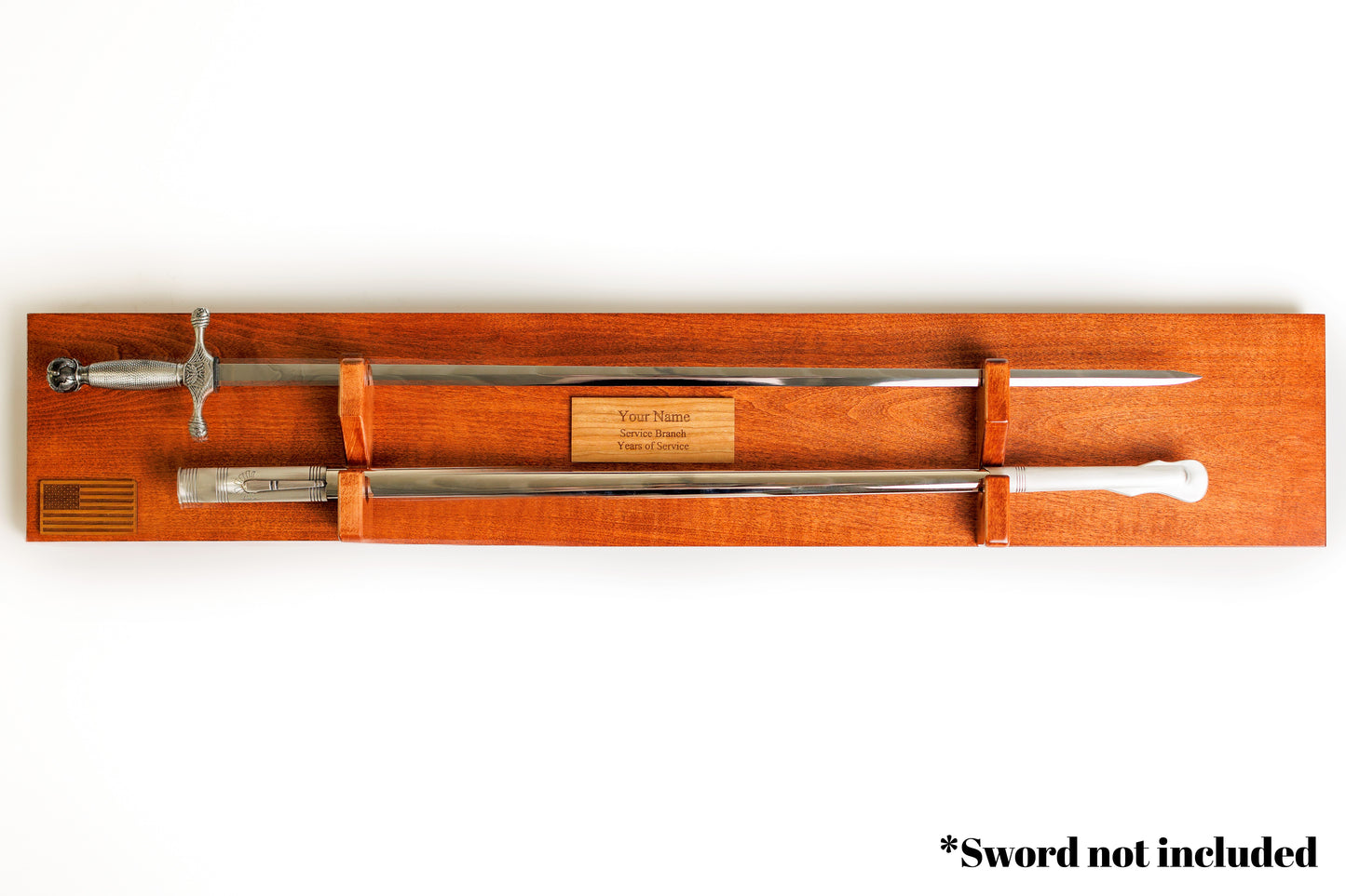Universal Heirloom Sword Mount securely displaying an antique family sword, perfect for any veteran's home.