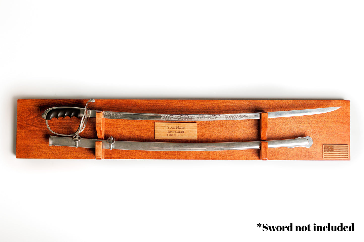 Universal Heirloom Sword Mount securely displaying an antique family sword, perfect for any veteran's home.