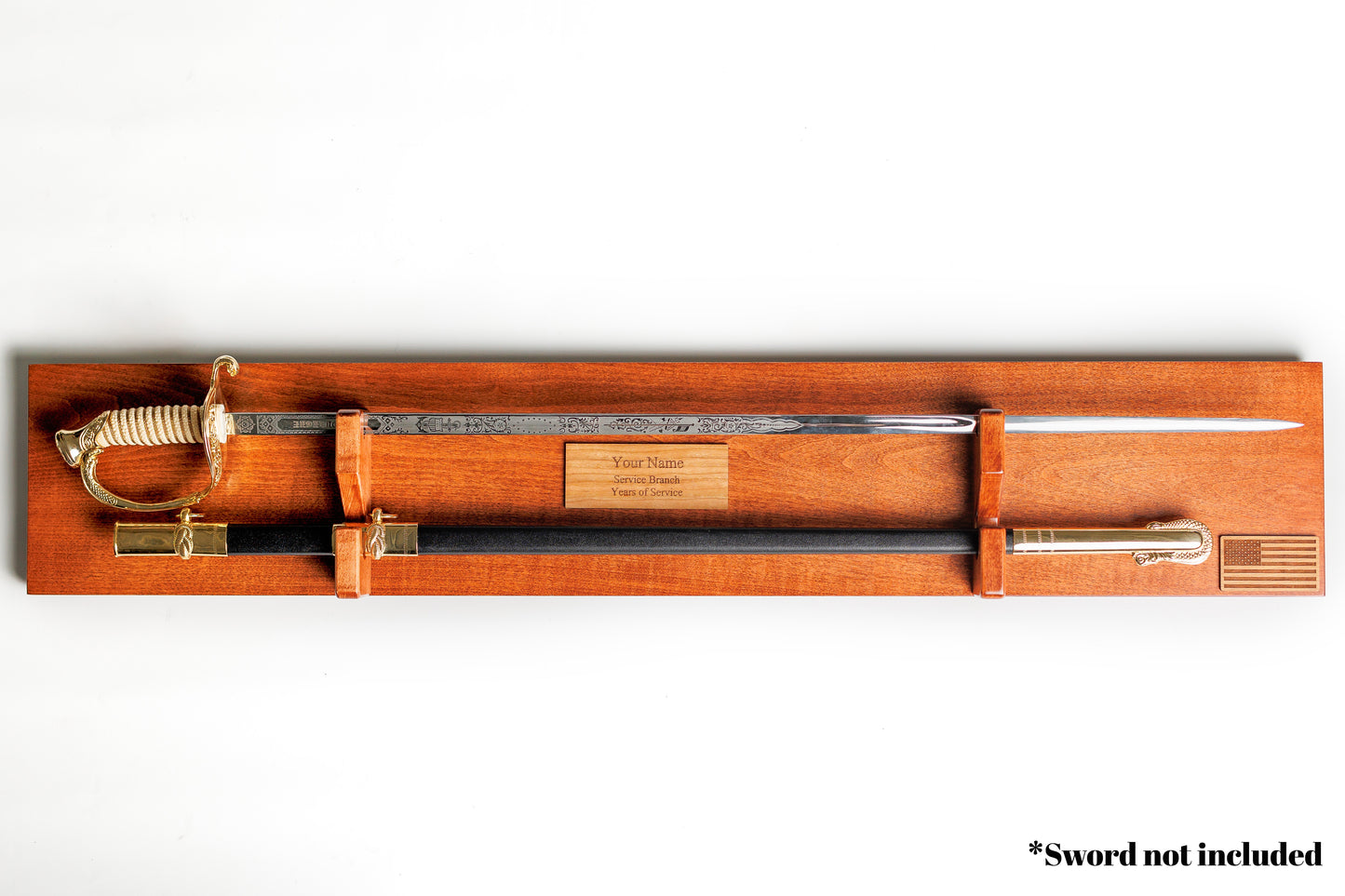 Universal Heirloom Sword Mount securely displaying an antique family sword, perfect for any veteran's home.