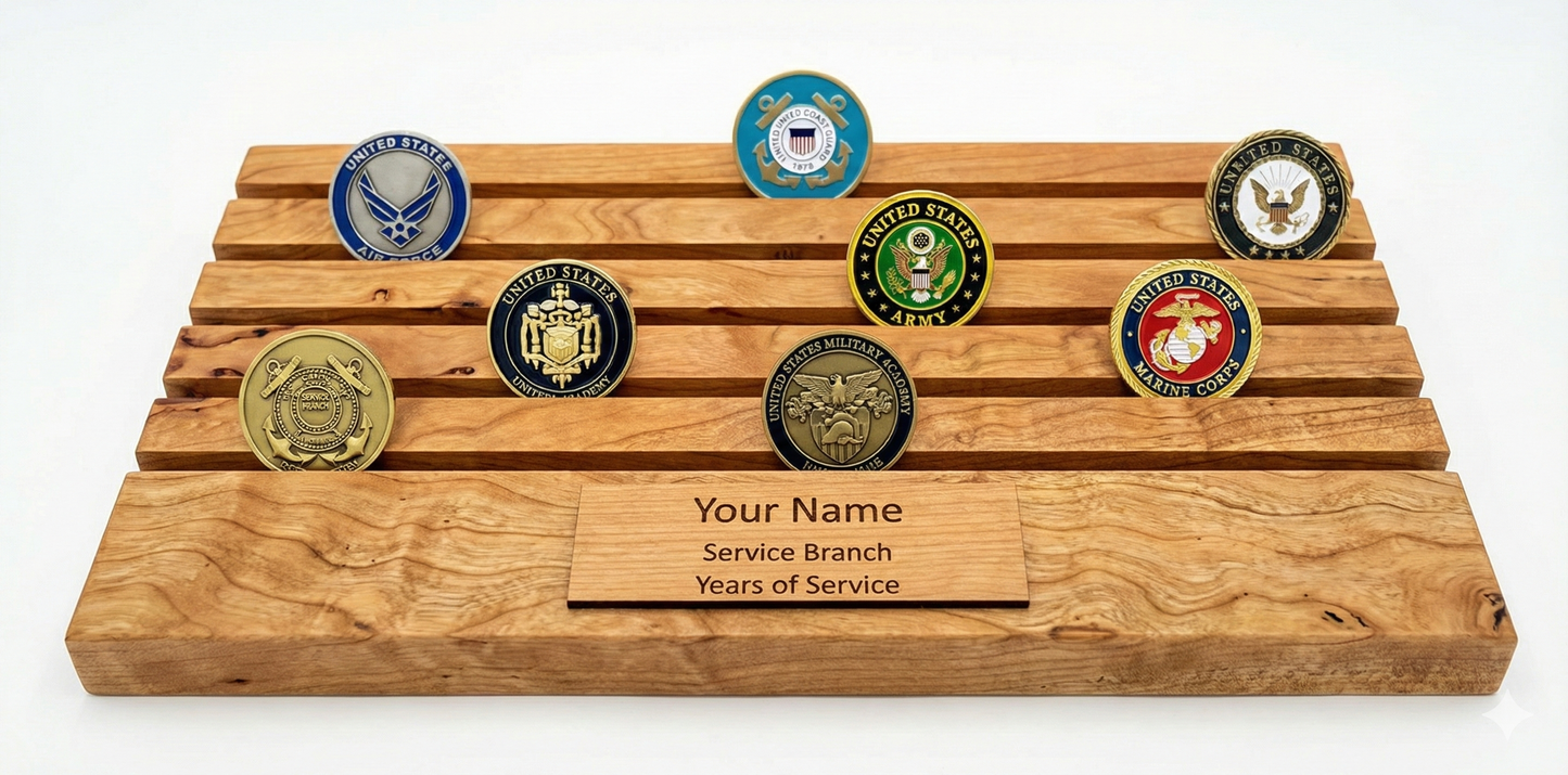 Engraved Challenge Coin Display | Personalized Military Gift | Solid Maple Coin Holder